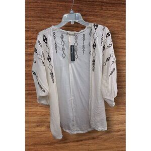 Janice Fashion Accessories Womens White Brown Geometric Crepe Shirt Top New OSFM